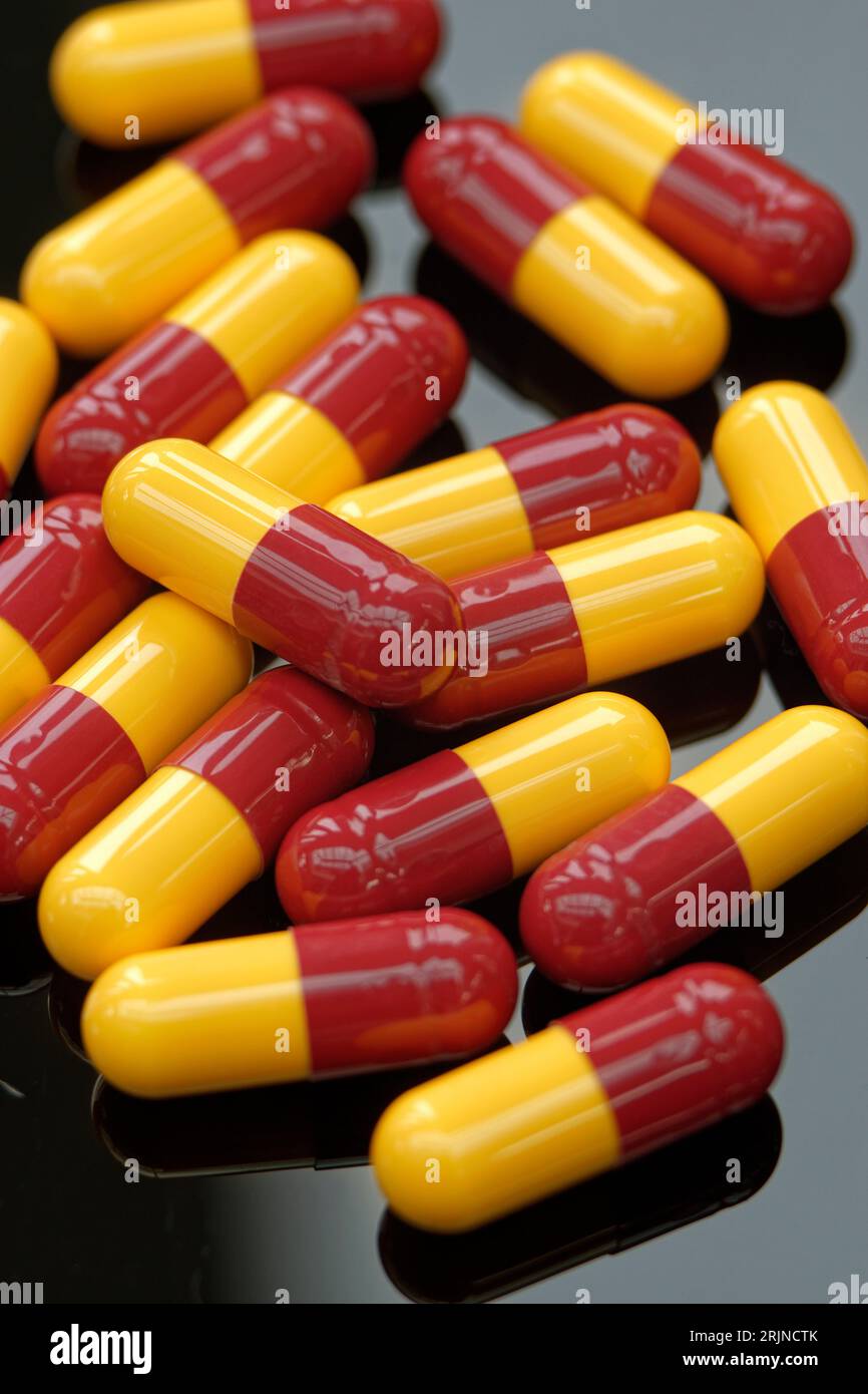 Capsules antibiotiques d'amoxicilline. Banque D'Images