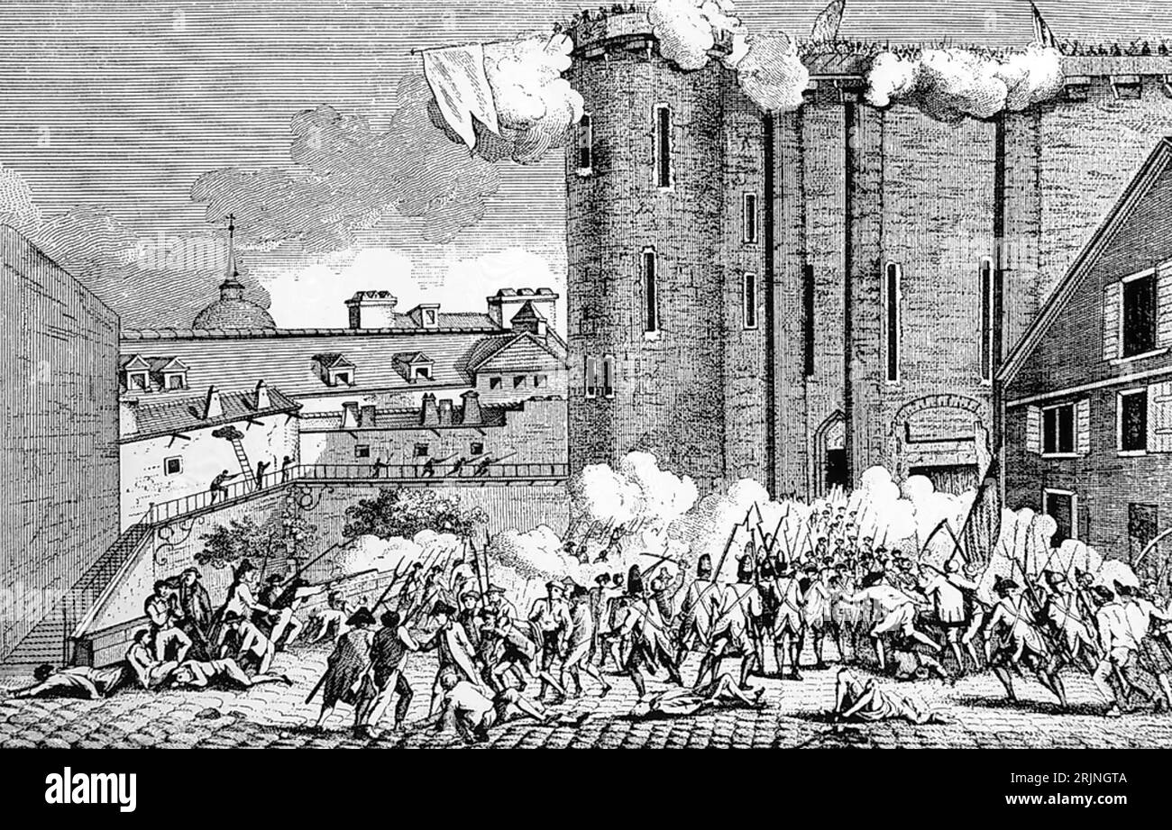 PRISE DE LA BASTILLE à Paris le 14 juillet 1789 dans une gravure contemporaine Banque D'Images