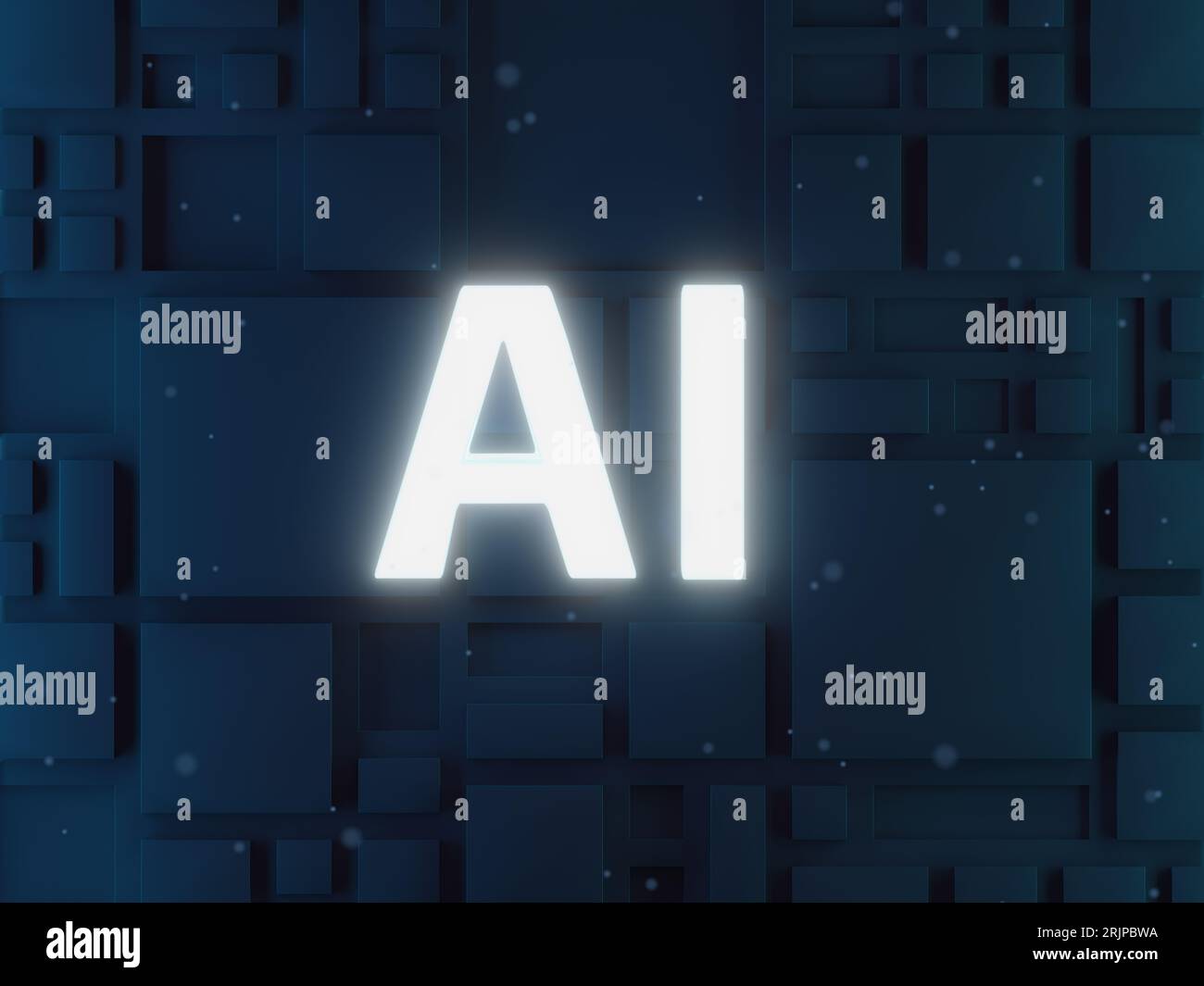 Concept d'intelligence artificielle ai avec texte rendu 3D avec effet de lueur sur fond sombre Banque D'Images
