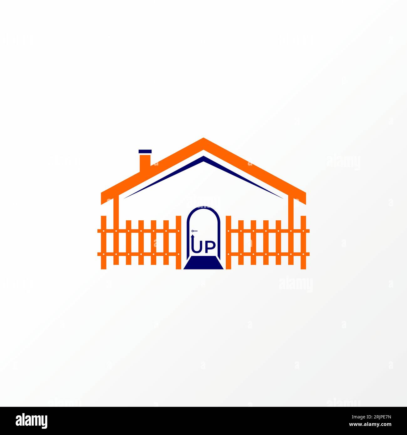 Logo design concept graphique créatif abstrait premium vecteur stock maison avec clôture de terrasse, cheminée et porte. Lié à l'hypothèque immobilière Illustration de Vecteur