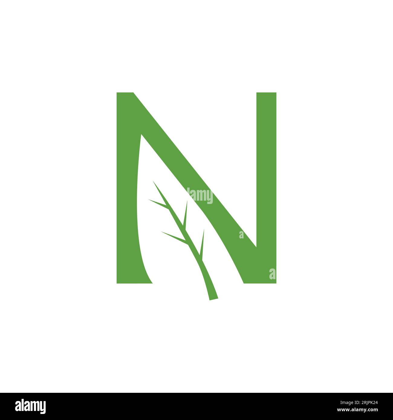 Image vectorielle de la nature du logo de la lettre n feuille initiale. N LOGO lettre avec logo espace négatif feuille logo simple Illustration de Vecteur