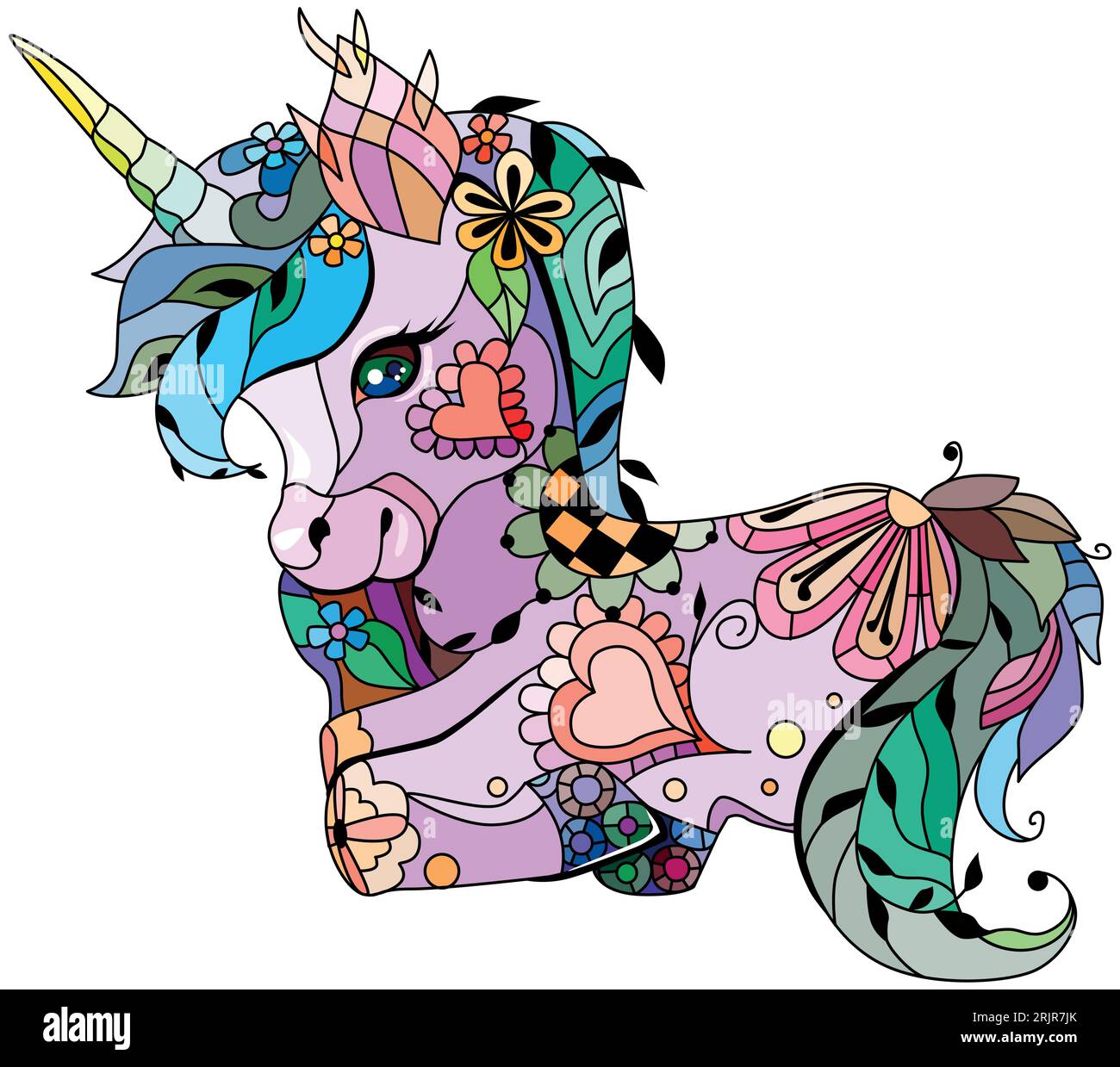 Licorne style zentangle. Peut être utilisé pour l'impression sur t-shirt, papier peint ou affiche. Illustration de Vecteur