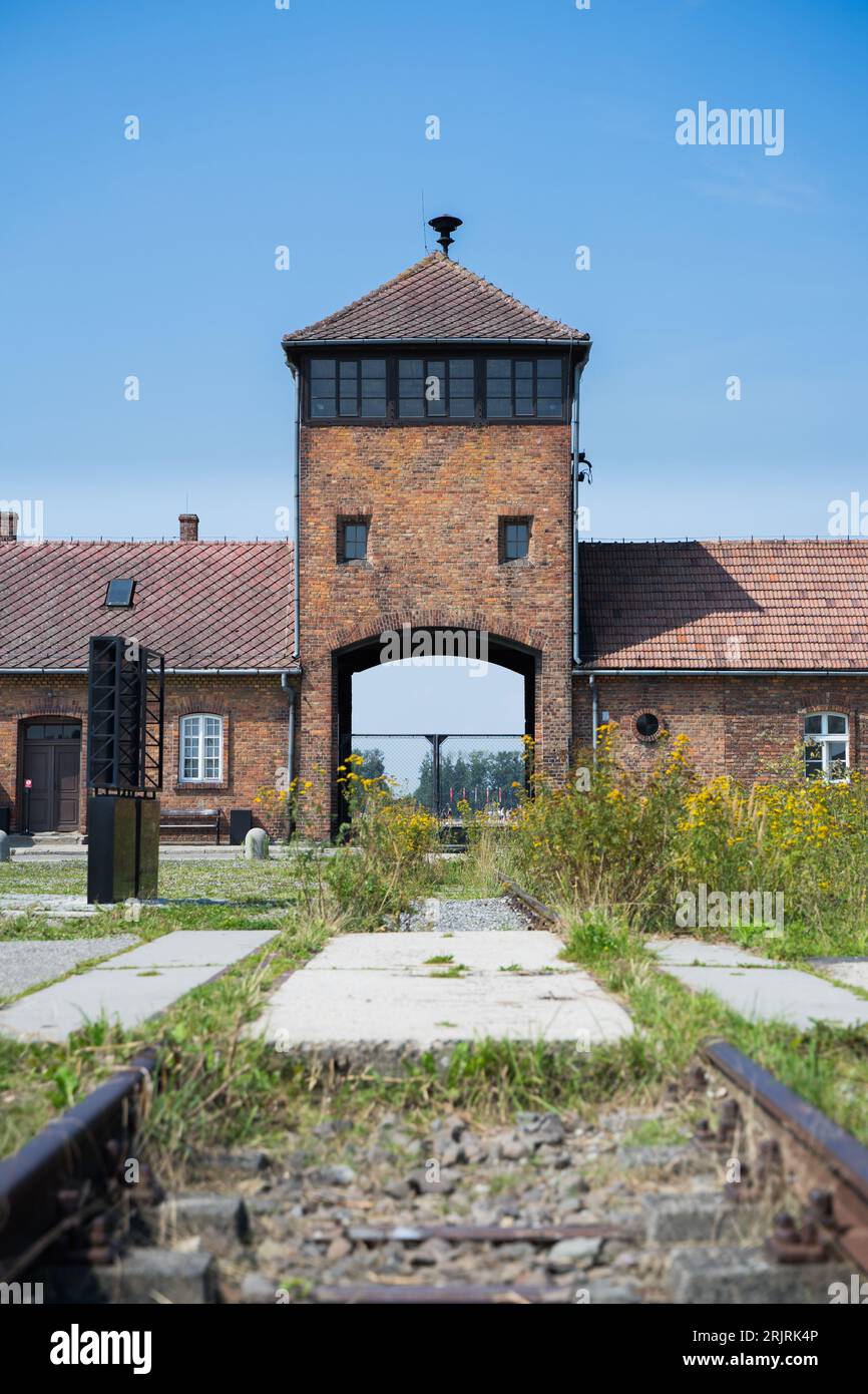 Dernier arrêt du chemin de fer utilisé pendant l'Holocauste, aujourd'hui un centre d'information et une librairie dédiés à l'histoire d'Auschwitz Banque D'Images