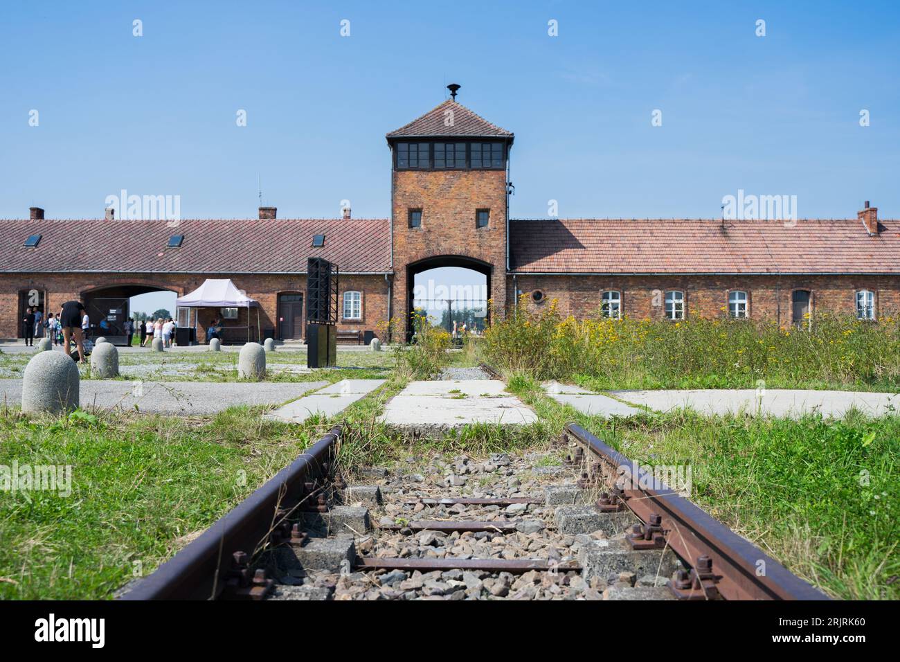 Dernier arrêt du chemin de fer utilisé pendant l'Holocauste, aujourd'hui un centre d'information et une librairie dédiés à l'histoire d'Auschwitz Banque D'Images