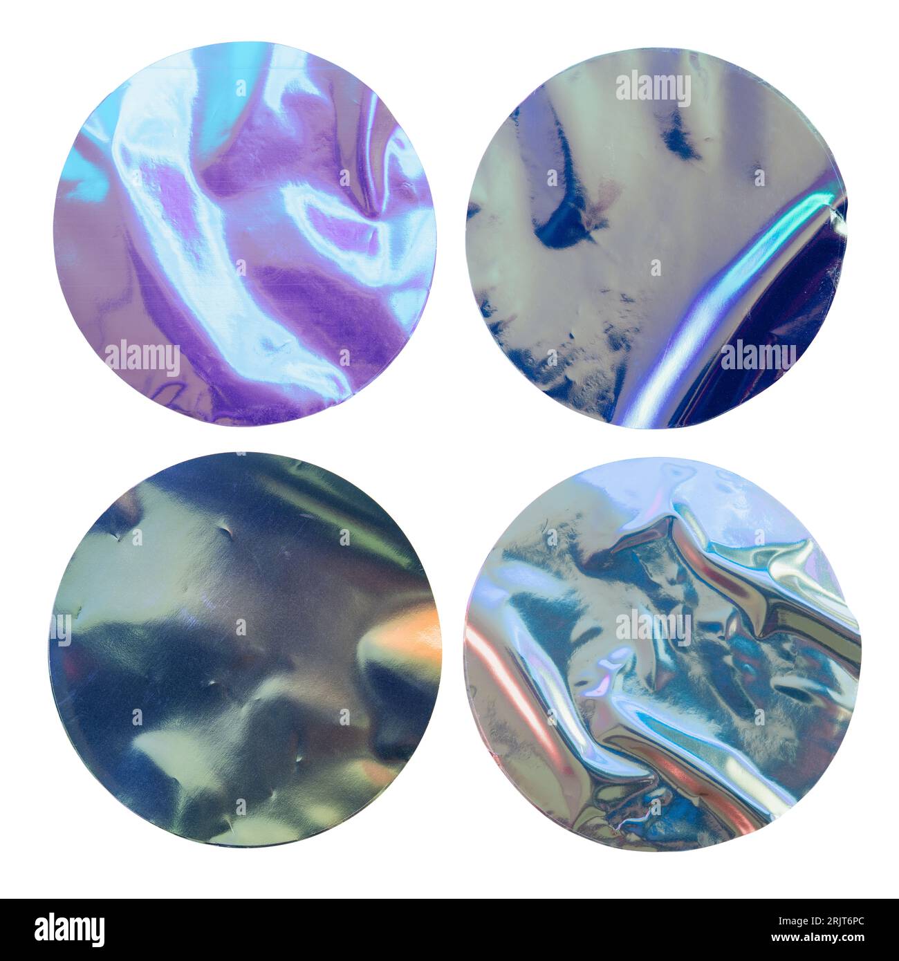 Autocollants de cercle holographique sur fond blanc avec chemin de détourage Banque D'Images