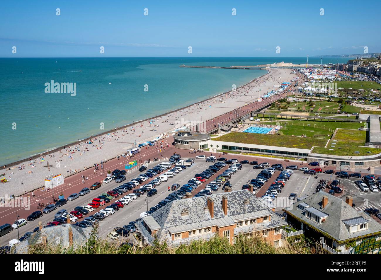 Une Skyline de la ville de Dieppe et des plages, département de la Seine-Maritime, France. Banque D'Images