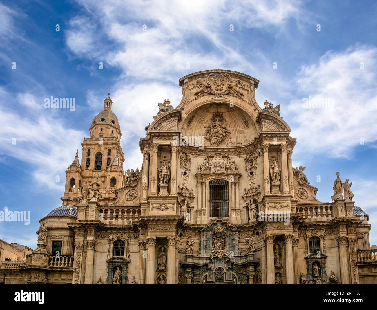 Façade baroque de la cathédrale monumentale de Santa Maria, Murcie, Espagne. Banque D'Images