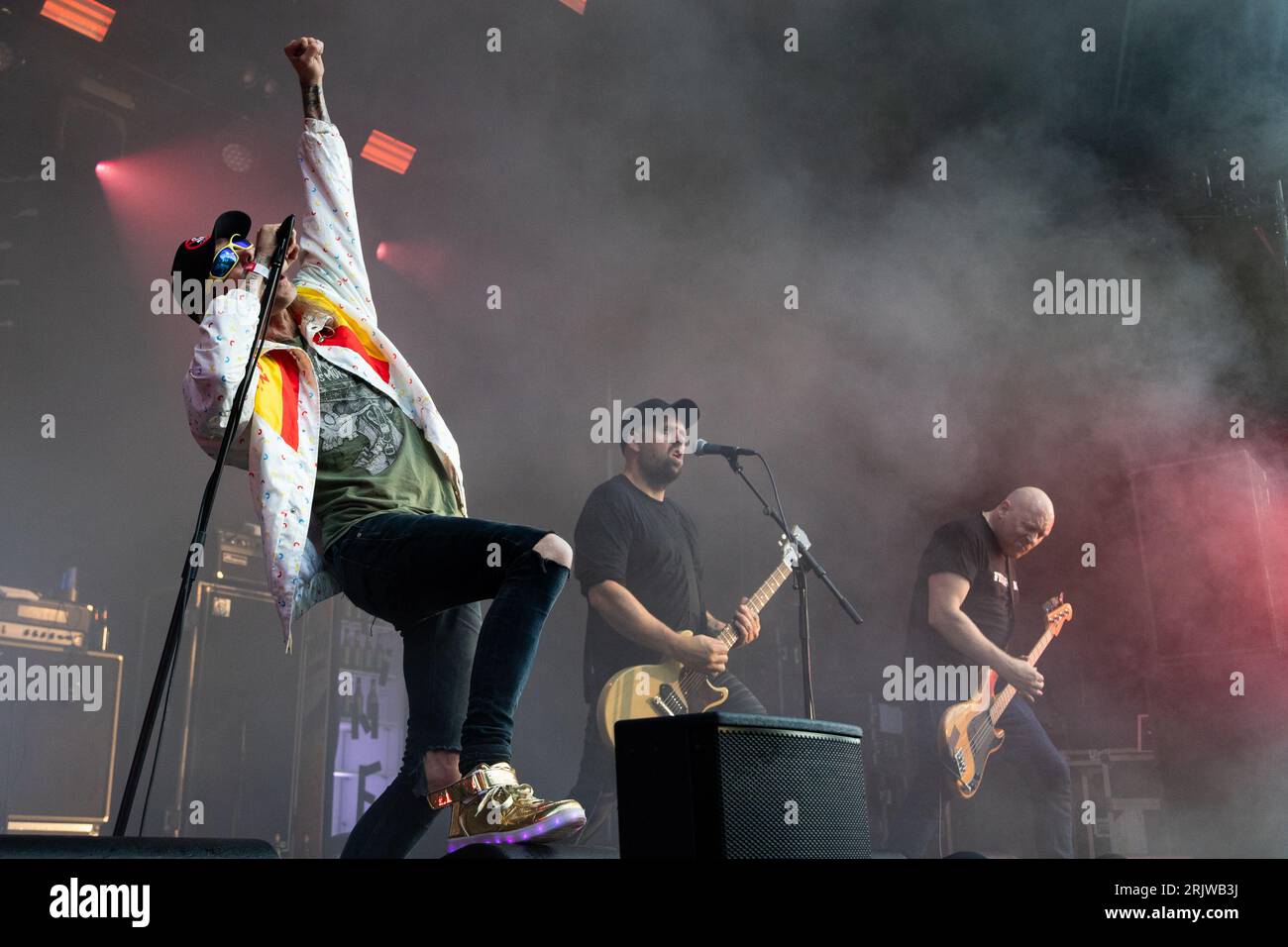 Trondheim, Norvège. 18th, août 2023. Le groupe de punk norvégien The Good, The Bad and the Zugly donne un concert live lors du festival de musique norvégien Pstereo Festival 2023 à Trondheim. Ici, le chanteur Ivar Nikolaisen est vu en direct sur scène. (Crédit photo : Gonzales photo - Tor Atle Kleven). Banque D'Images