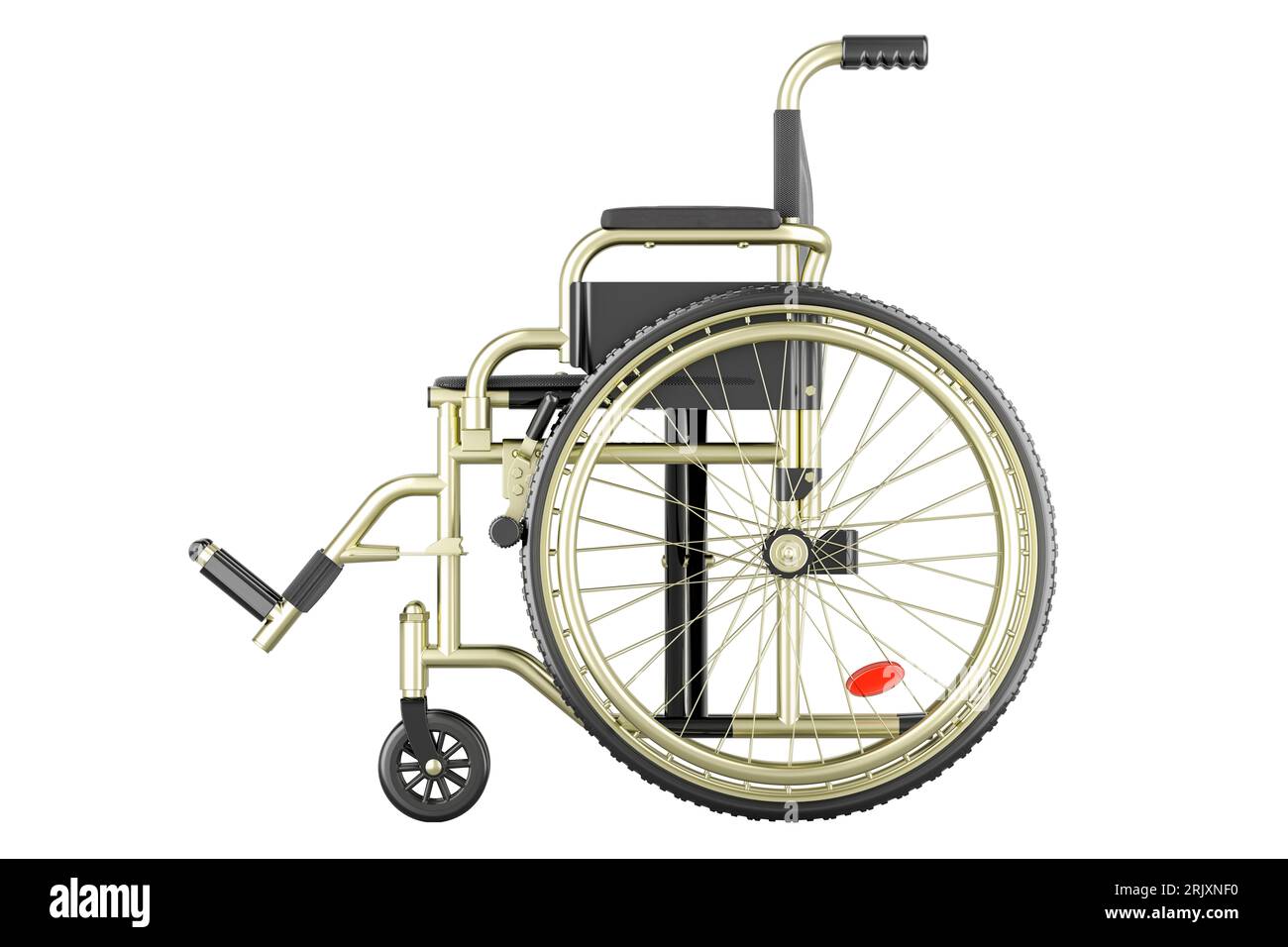Fauteuil roulant manuel, fauteuil roulant. Vue latérale. Rendu 3D isolé sur fond blanc Banque D'Images