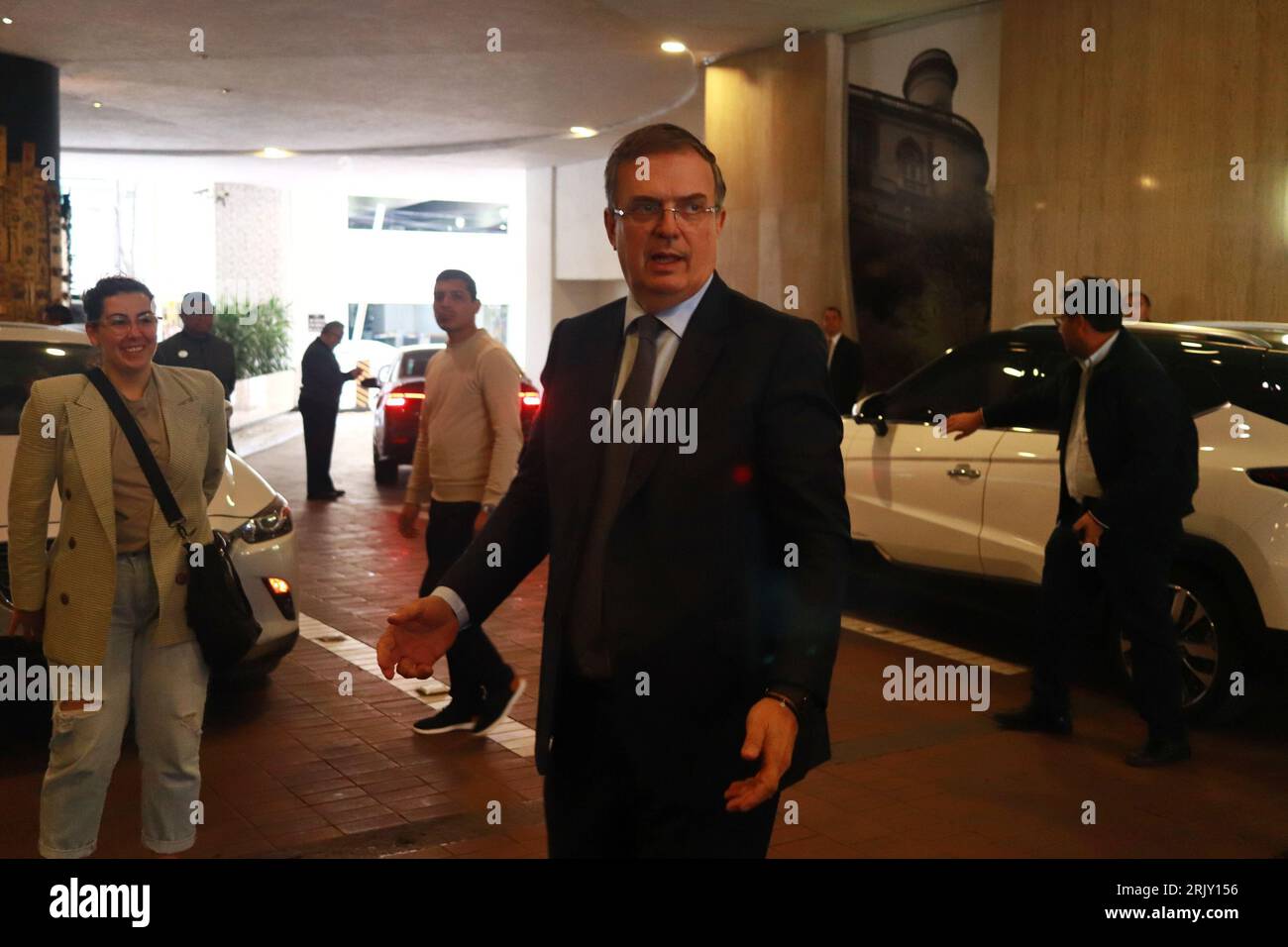 23 août 2023 à Mexico, Mexique, l'aspirant à la coordination de la défense de la transformation ; Marcelo Ebrard Casaubon, prend la parole lors d'une réunion pour ''l'unité, le renforcement du syndicalisme et le dialogue pour le développement du pays'' avec les organisations syndicales. Le 23 août 2023. À Mexico. (Image de crédit : © Carlos Santiago/eyepix via ZUMA Press Wire) USAGE ÉDITORIAL SEULEMENT! Non destiné à UN USAGE commercial ! Banque D'Images 23 août 2023 à Mexico, Mexique, l'aspirant à la coordination de la défense de la transformation ; Marcelo Ebrard Casaubon, prend la parole lors d'une réunion pour ''l'unité, le renforcement du syndicalisme et le dialogue pour le développement du pays'' avec les organisations syndicales. Le 23 août 2023. À Mexico. (Image de crédit : © Carlos Santiago/eyepix via ZUMA Press Wire) USAGE ÉDITORIAL SEULEMENT! Non destiné à UN USAGE commercial ! Banque D'Images