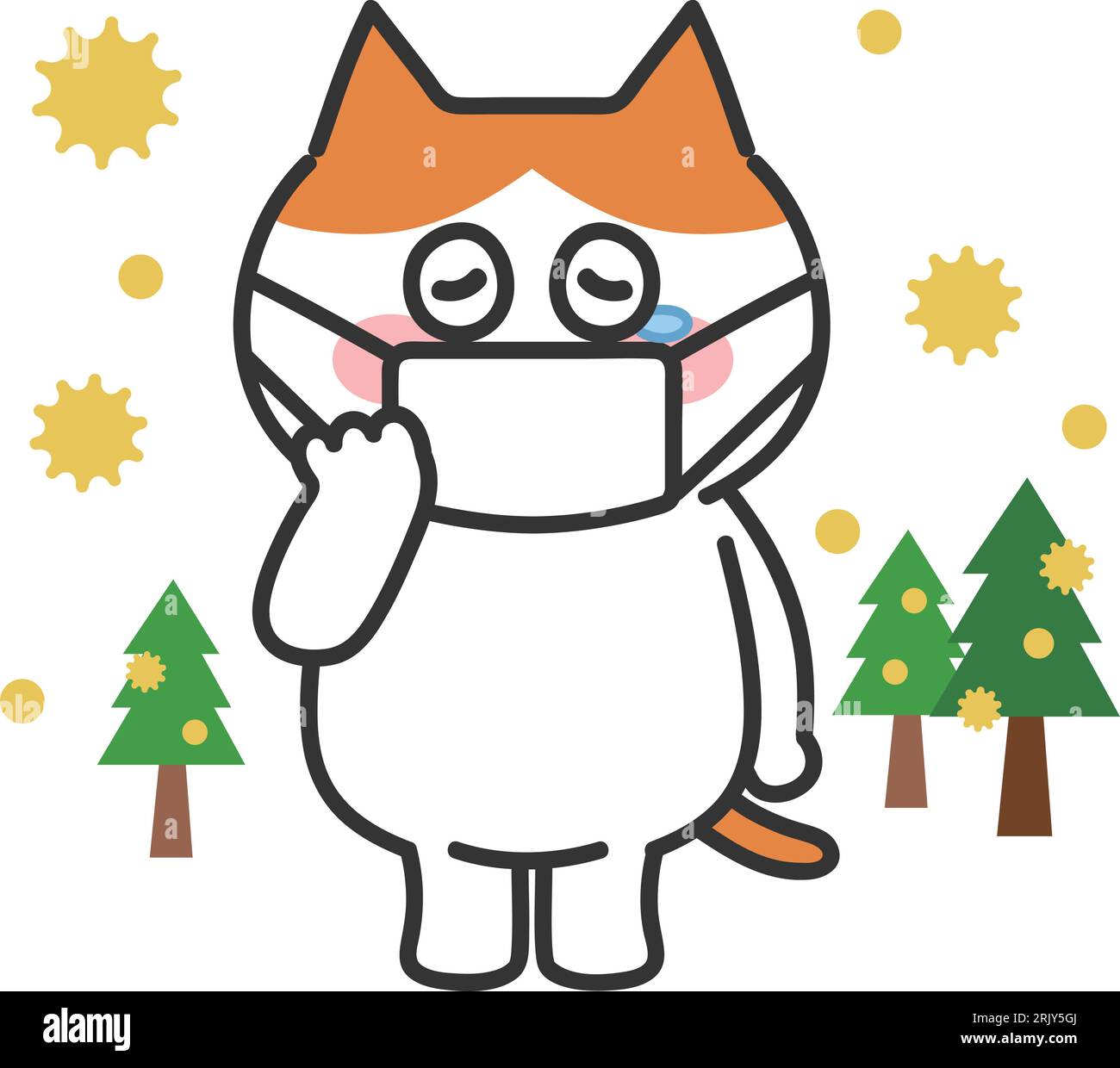 Chat de dessin animé orange tabby a le rhume des foins, illustration vectorielle. Illustration de Vecteur