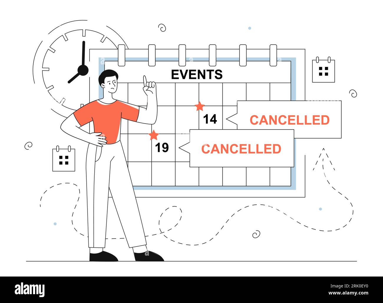 Homme avec la ligne de vecteur d'événements d'annulation Illustration de Vecteur