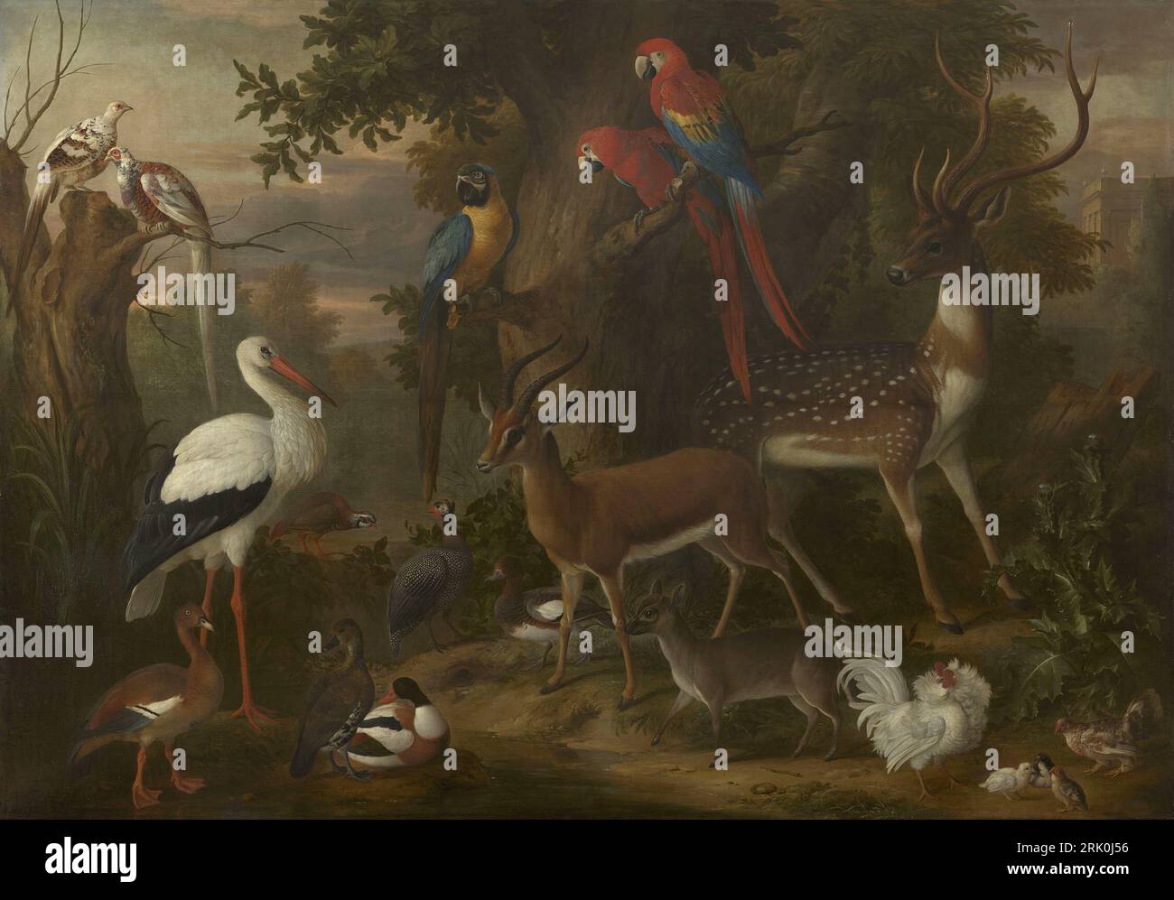 Oiseaux et cerfs dans un paysage entre circa 1708 et circa 1710 par Jakob Bogdani Banque D'Images