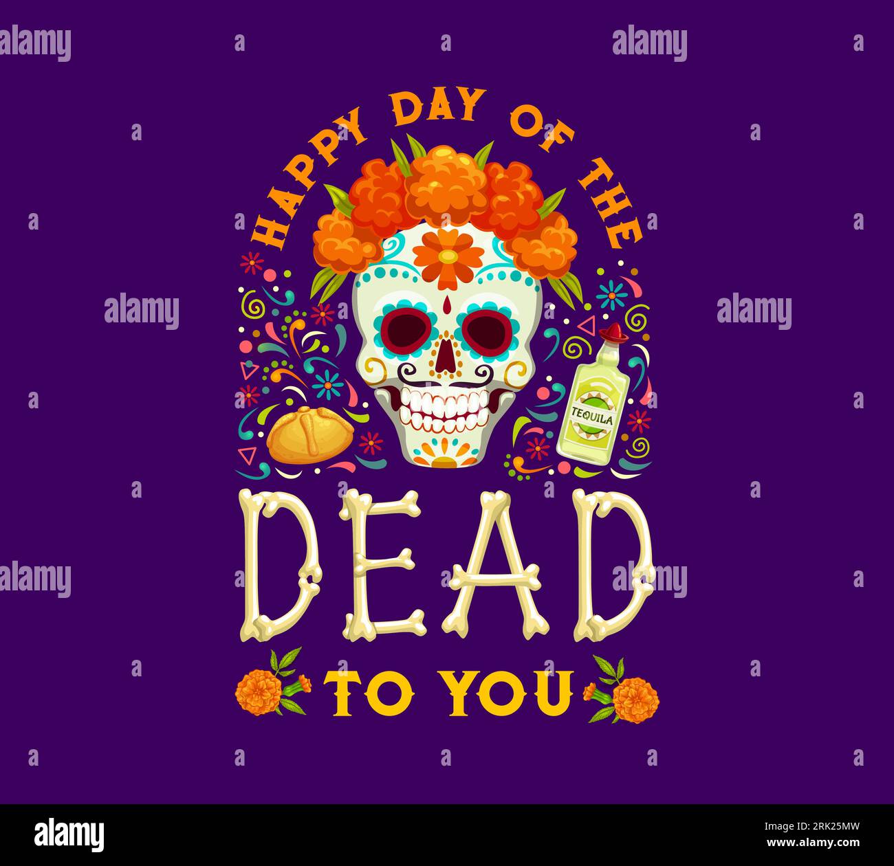 Journée de la Dead Dia de los Muertos bannière de vacances mexicaine. Invitation au festival de la culture mexicaine, affiche vectorielle du carnaval Day of the Dead avec Sugar cala Illustration de Vecteur