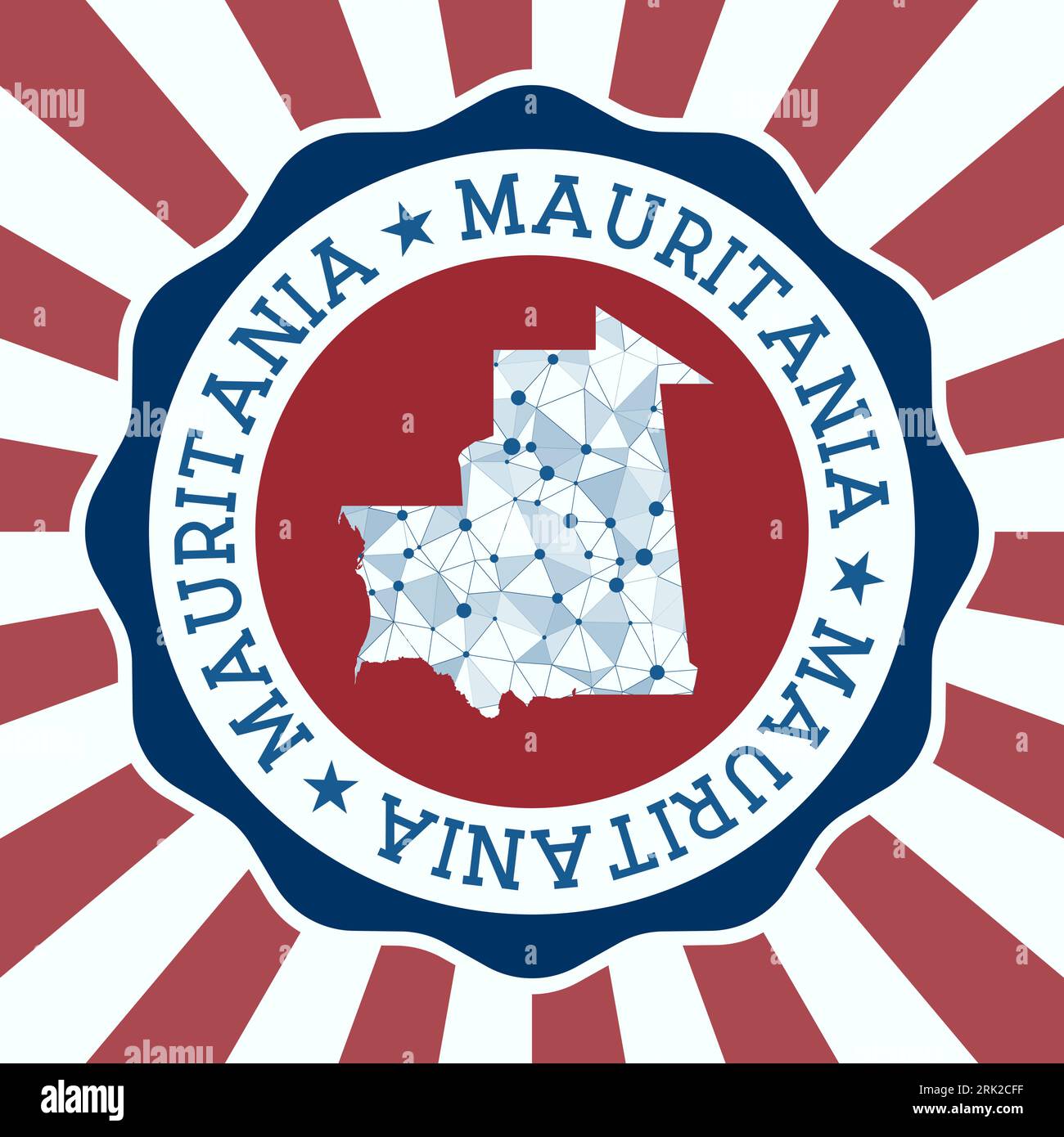 Badge Mauritanie. Logo rond du pays avec carte de maille triangulaire et rayons radiaux. EPS10 Vector. Illustration de Vecteur