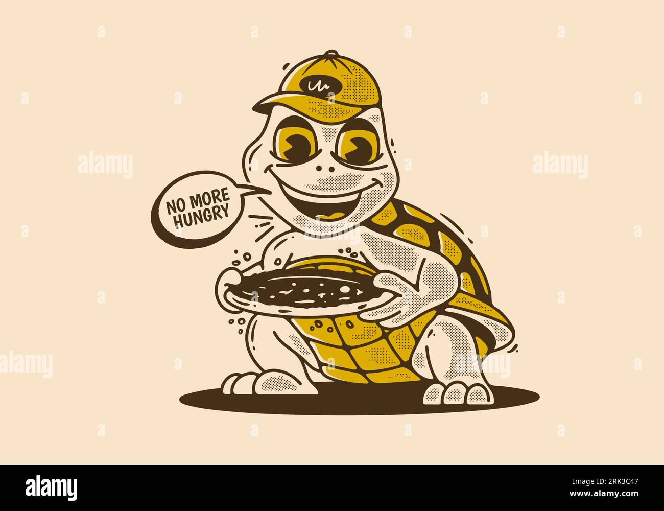 Illustration de personnage de mascotte rétro d'une tortue tenant une pizza Illustration de Vecteur