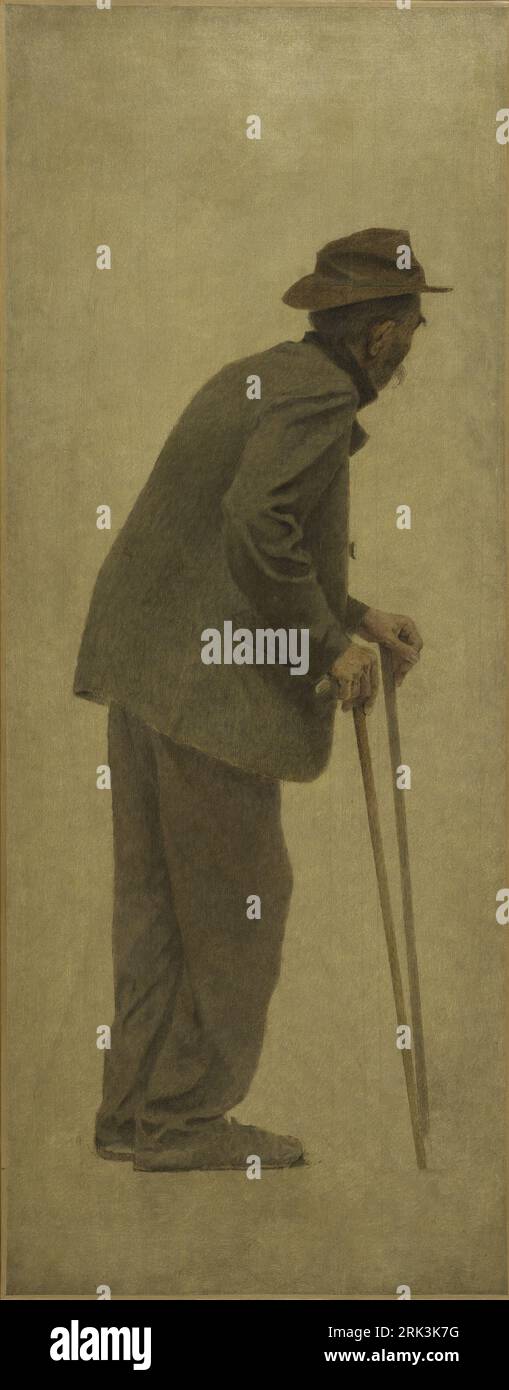 La bouchée de pain : vieil homme s'appuyant sur des cannes vers 1904 par Fernand Pelez Banque D'Images
