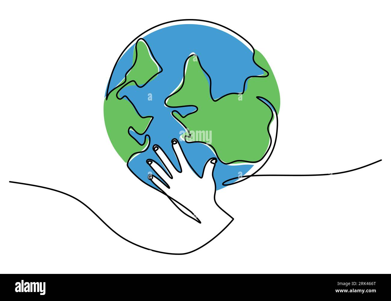 One continuous single line hand drawing of hand hold globe earth isolated on white background. Illustration de Vecteur