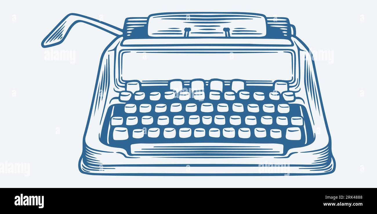 Vintage main dessinée de machine à écrire traditionnelle isolé sur fond blanc. Illustration de Vecteur