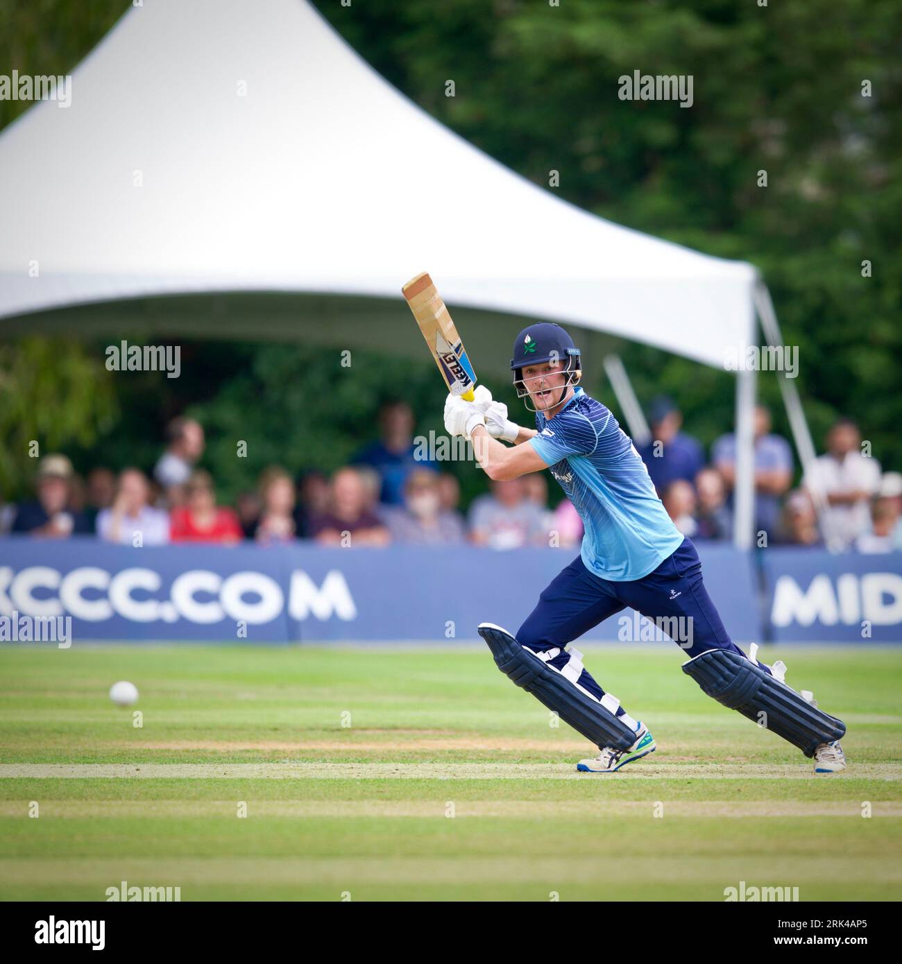 Radlett CC, 22 août 2023. Finlay Bean la Metro Bank One Day Cup - Middlesex vs Yorkshire Vikings Banque D'Images