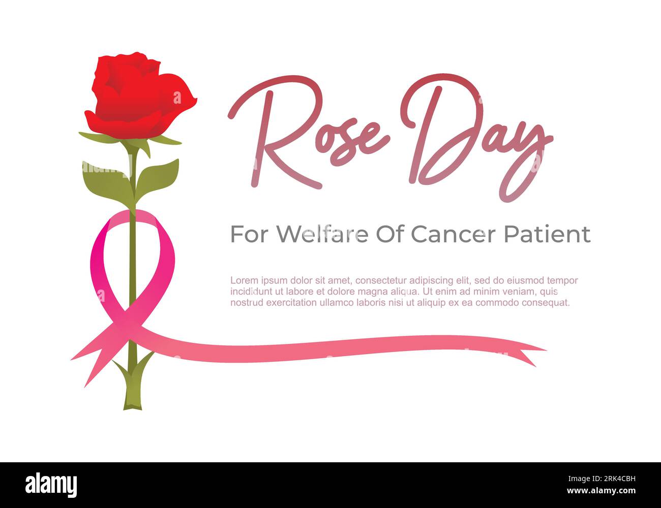 Fond de jour de rose pour le bien-être du patient de cancer avec la fleur rouge et le ruban rose. Illustration de Vecteur