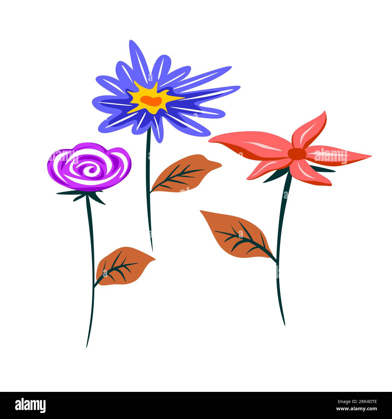 Three bloom flowers isolated on white background. Illustration de Vecteur