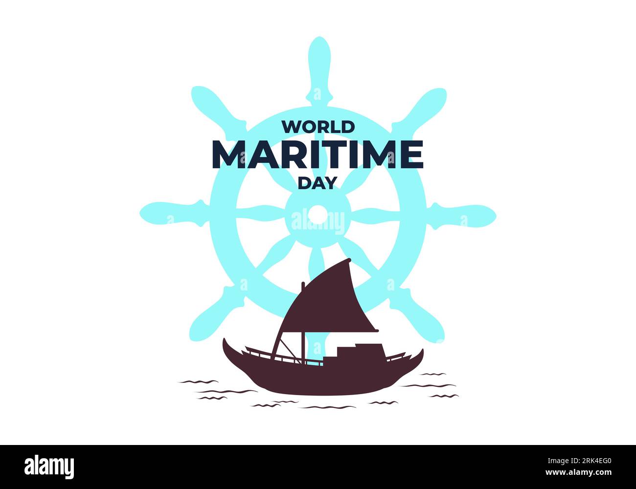 Fond de journée maritime mondiale avec bateau et grand volant. Illustration de Vecteur