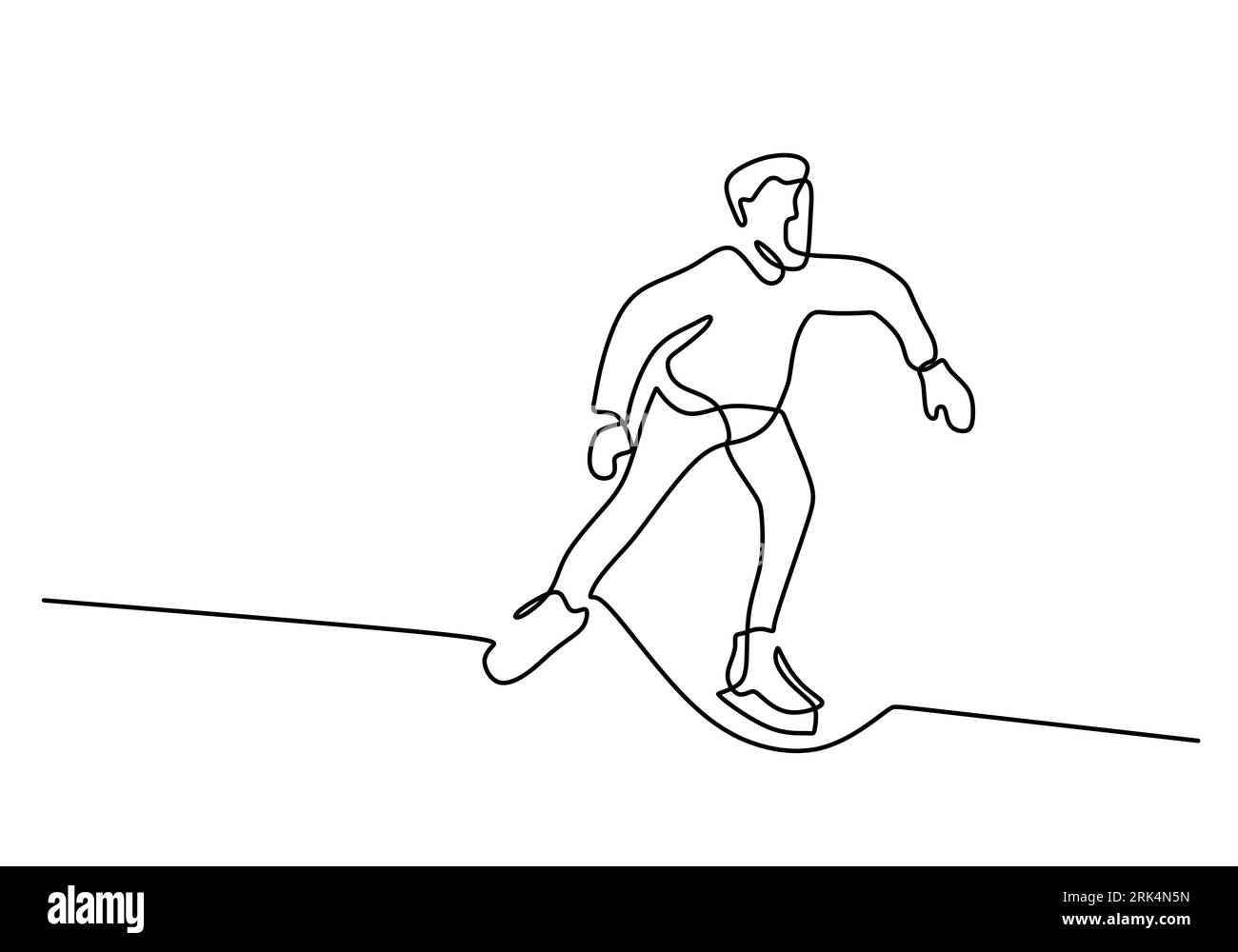Main dessinant une seule ligne continue de patinage sur glace homme isolé sur fond blanc. Illustration de Vecteur