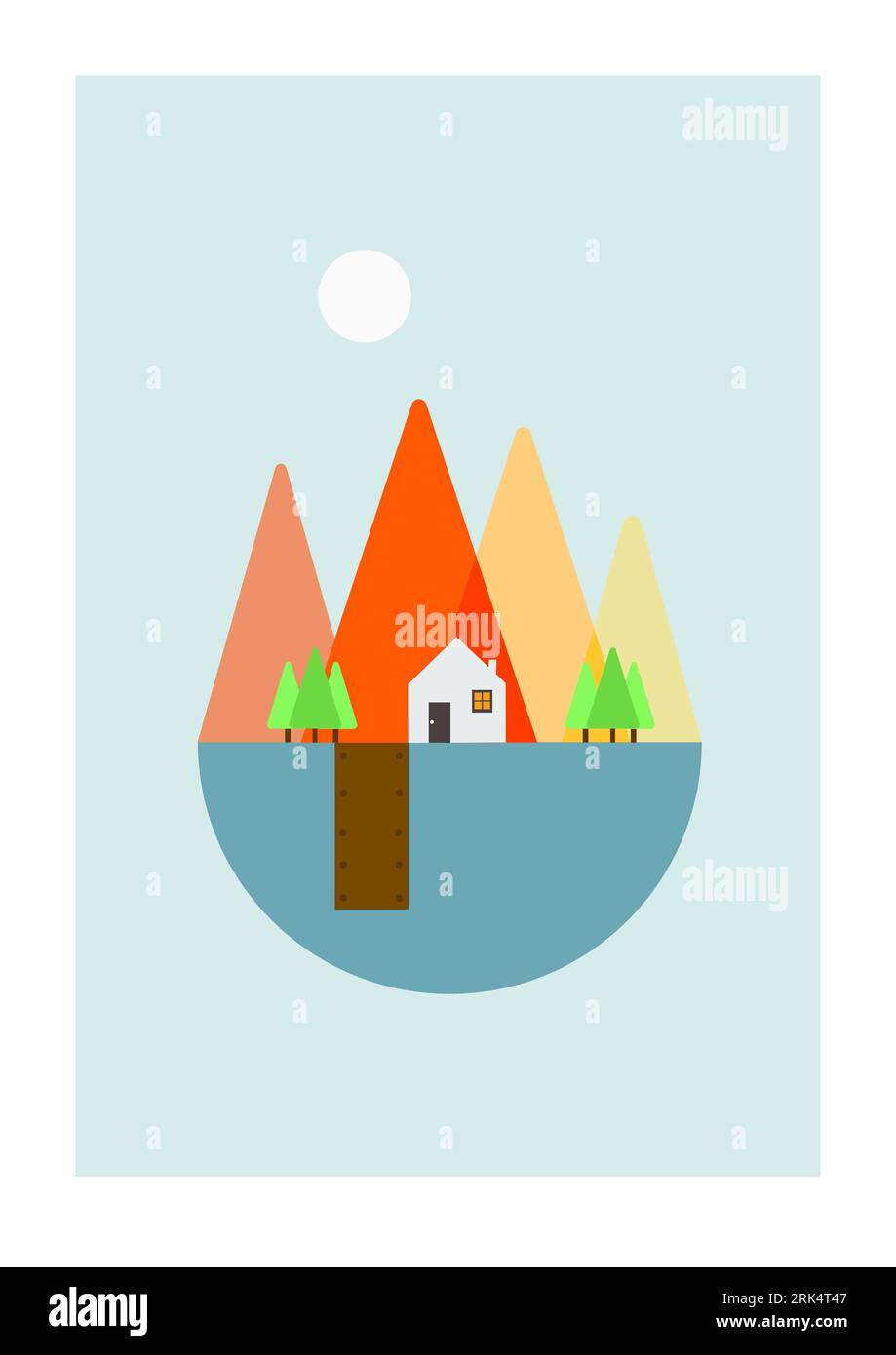 Une illustration d'une maison dans les montagnes Banque D'Images