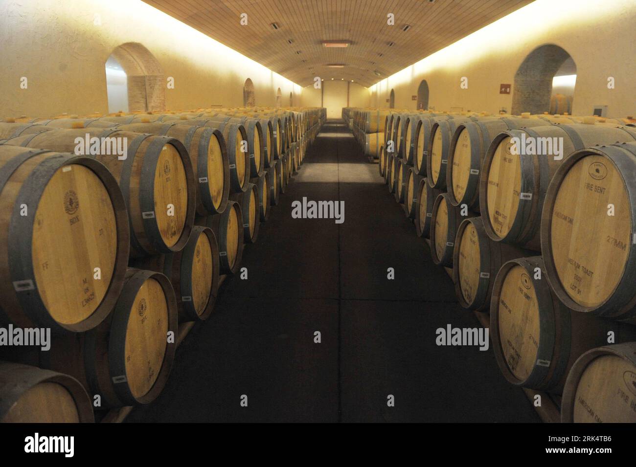 Bildnummer : 53665885 Datum : 14.12.2009 Copyright : imago/Xinhua photo prise le 14 décembre 2009 montre la cave à vin où le vin de la célèbre marque Casillero del Diablo est conservé à Concha y Tora, grand producteur de vin chilien et château, à la périphérie de Santiago, capitale du Chili.Tourism boom que les visiteurs sont attirés pour admirer la célèbre maison de vin chilienne. (Xinhua/Song Weiwei) (gj) (4)CHILE-SANTIAGO-CONCHA y TORO-WINE-TOURISM PUBLICATIONxNOTxINxCHN Chile Wirtschaft Weinbau kbdig xub 2009 quer o0 Weinkeller Weinfässer Fässer Keller o00 Weinkeller Objekte Bildnummer 53665885 Date 14 12 200 Banque D'Images