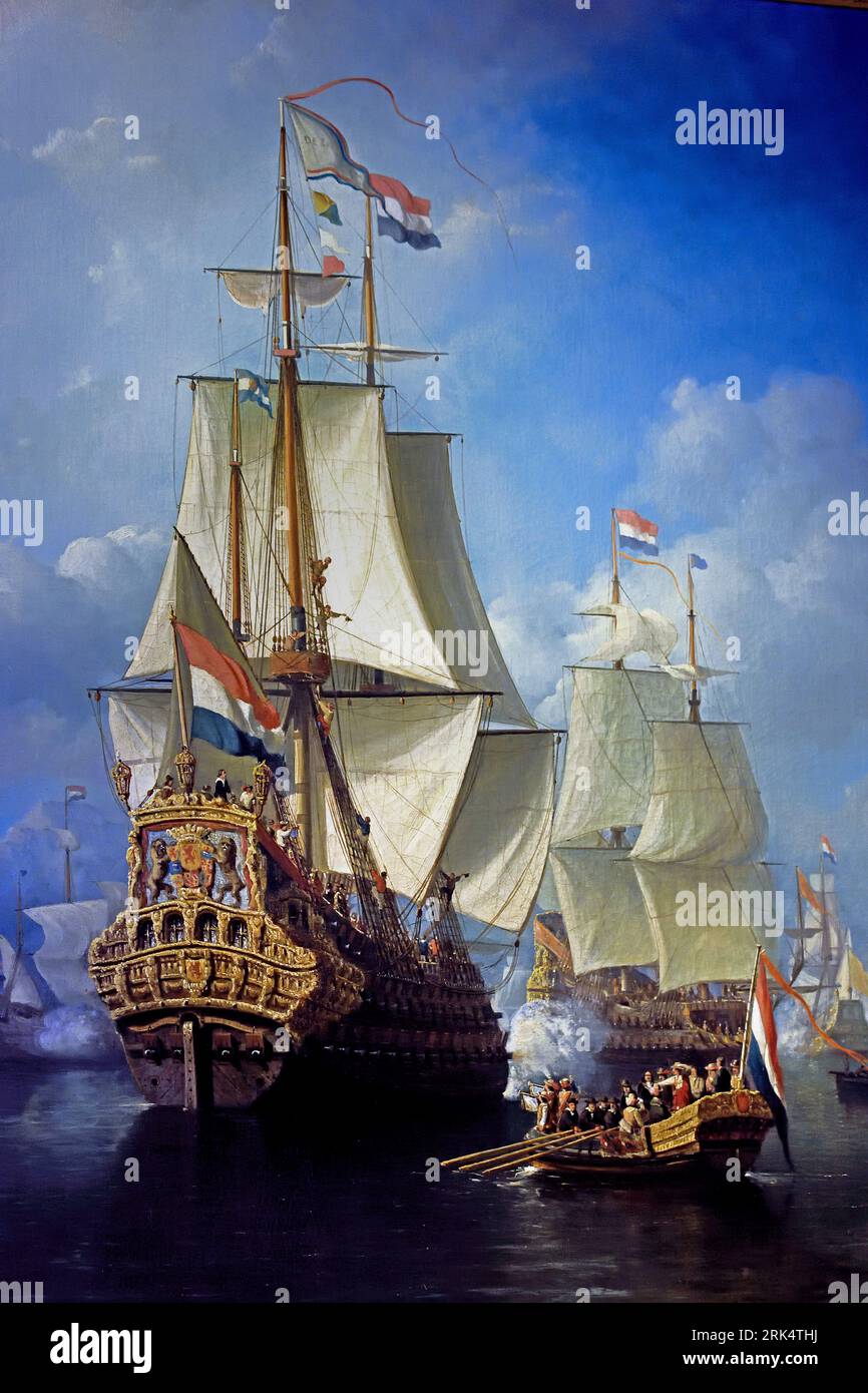 Michiel Adriaenszoon de Ruyter, lieutenant-amiral des provinces-Unies sur son navire amiral les sept provinces ( vlaggenschip de Zeven Provinciën ) à Chatham Dutch, pays-Bas, Banque D'Images