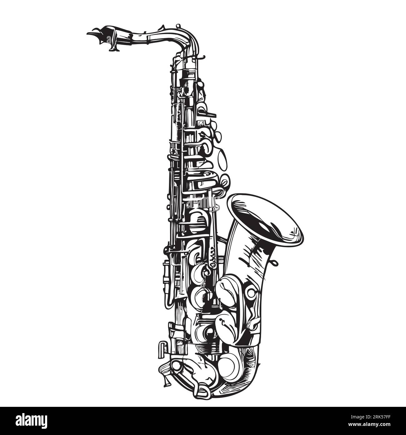 Saxophone musical rétro esquisse dessinée à la main dans le style comique musique Illustration de Vecteur