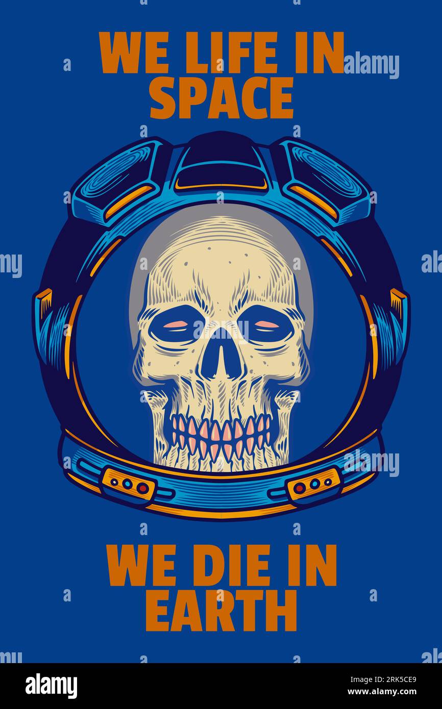 skull head wear astronaut helmet card poster vector illustration Illustration de Vecteur