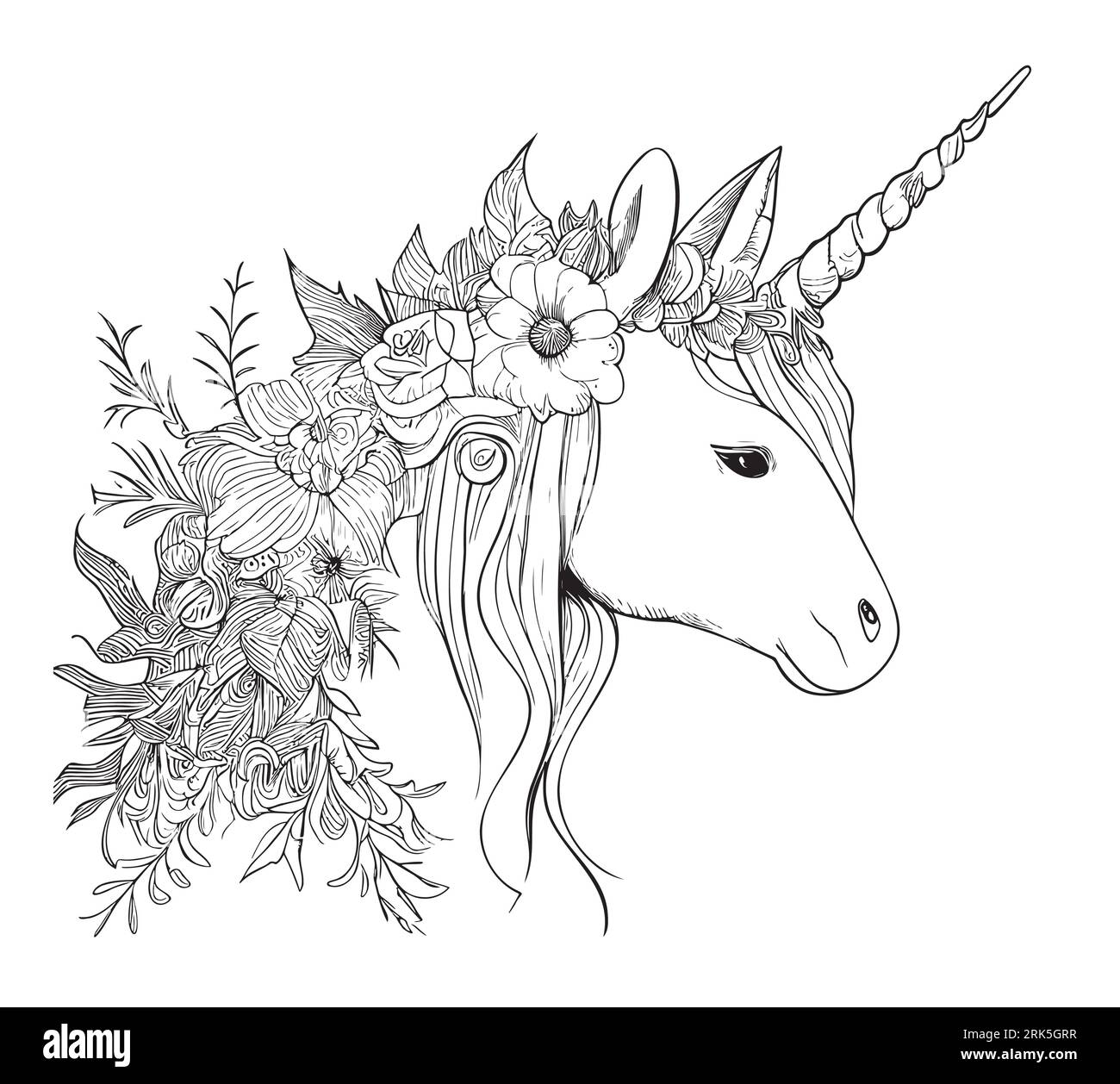 Licorne esquisse de visage dessiné à la main Fairy conte vecteur de caractère Illustration de Vecteur