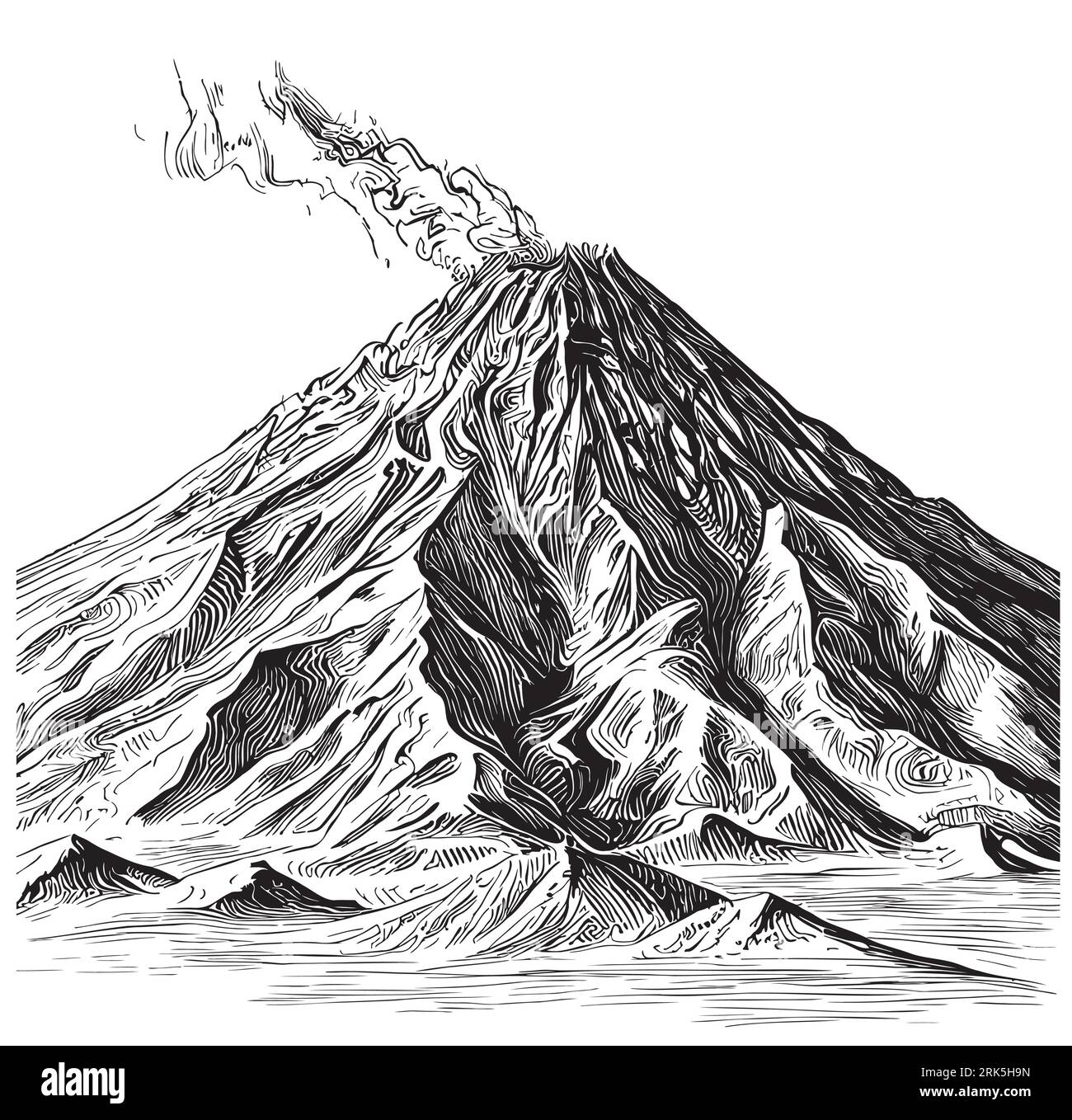 Volcan rétro dessin à la main Vector nature Illustration de Vecteur