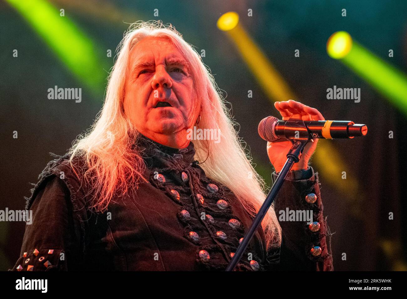 Trondheim, Norvège. 11th, août 2023. Le groupe de heavy Metal britannique Saxon donne un concert au Sverresborg Folkemuseum à Trondheim. Ici, le chanteur Biff Byford est vu en direct sur scène. (Crédit photo : Gonzales photo - Tor Atle Kleven). Banque D'Images