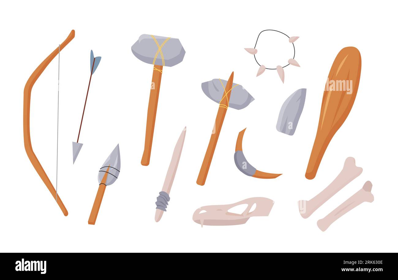 Hunting Instruments Instruments d'âge de pierre. Outils de chasse primitifs, illustration ...