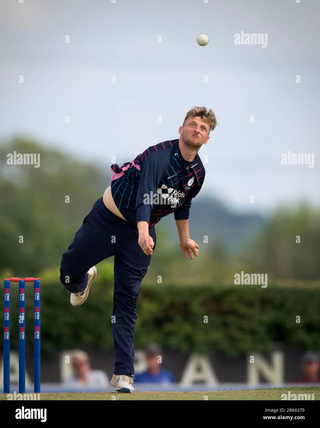 Radlett CC, 15 août 2023. Luke Hollman The Metro Bank One Day Cup - Middlesex vs Notts Outlaws. Banque D'Images