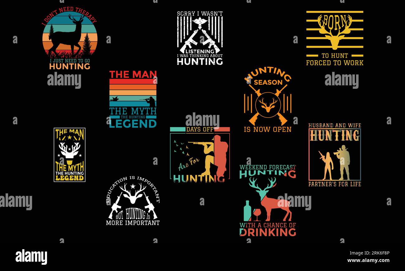 Pack de conception de T-shirts de chasse Illustration de Vecteur