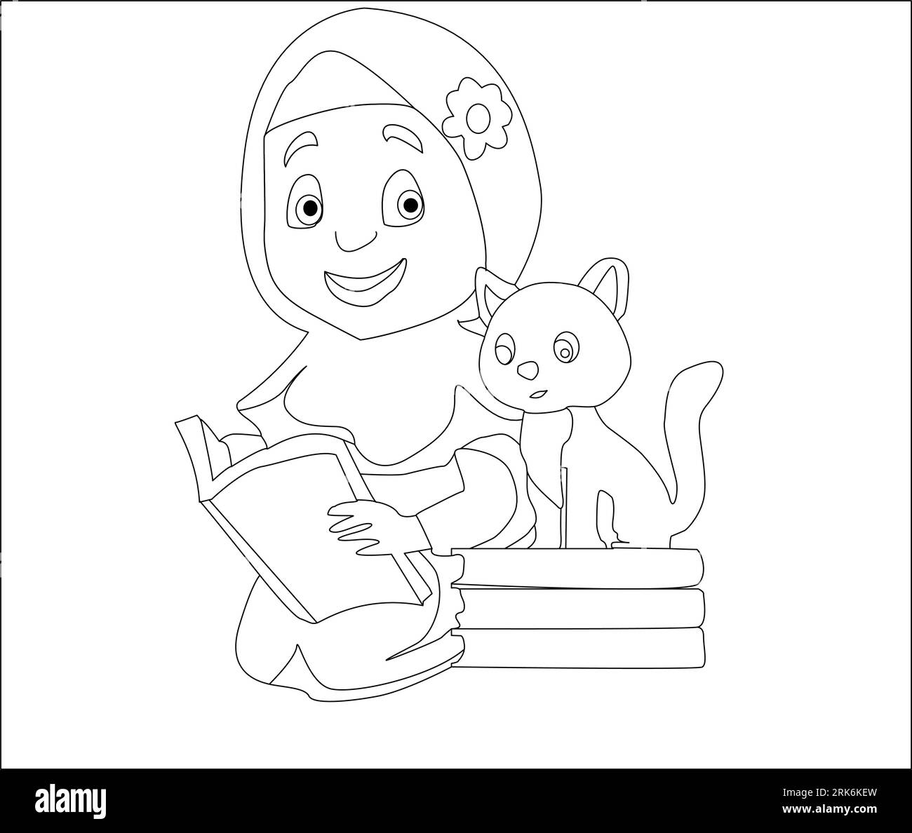 Capturer des moments précieux : fille joueuse et adorable chat dans des dessins au trait enchanteurs Parfait pour célébrer l'innocence et l'amitié. Illustration de Vecteur