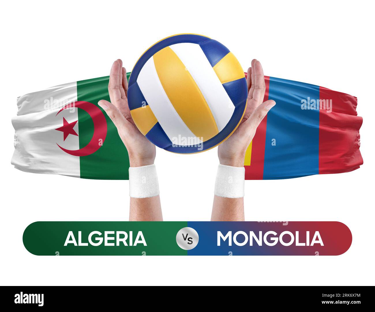 Concept de compétition de match de volley-ball des équipes nationales Algérie vs Mongolie. Banque D'Images