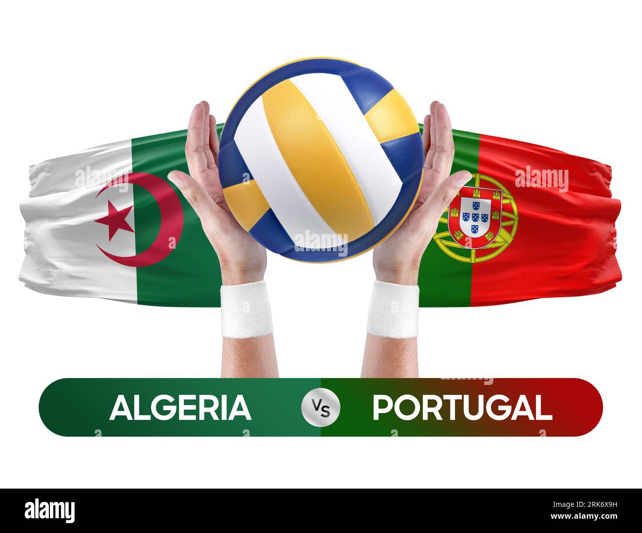 Concept de compétition de match de volley-ball des équipes nationales Algérie vs Portugal. Banque D'Images