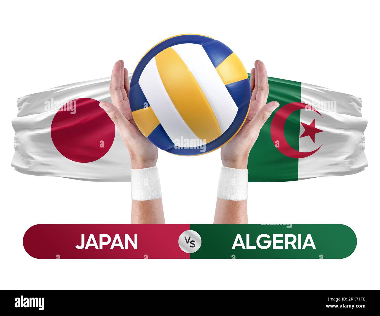 Concept de compétition de match de volley-ball des équipes nationales du Japon vs Algérie. Banque D'Images