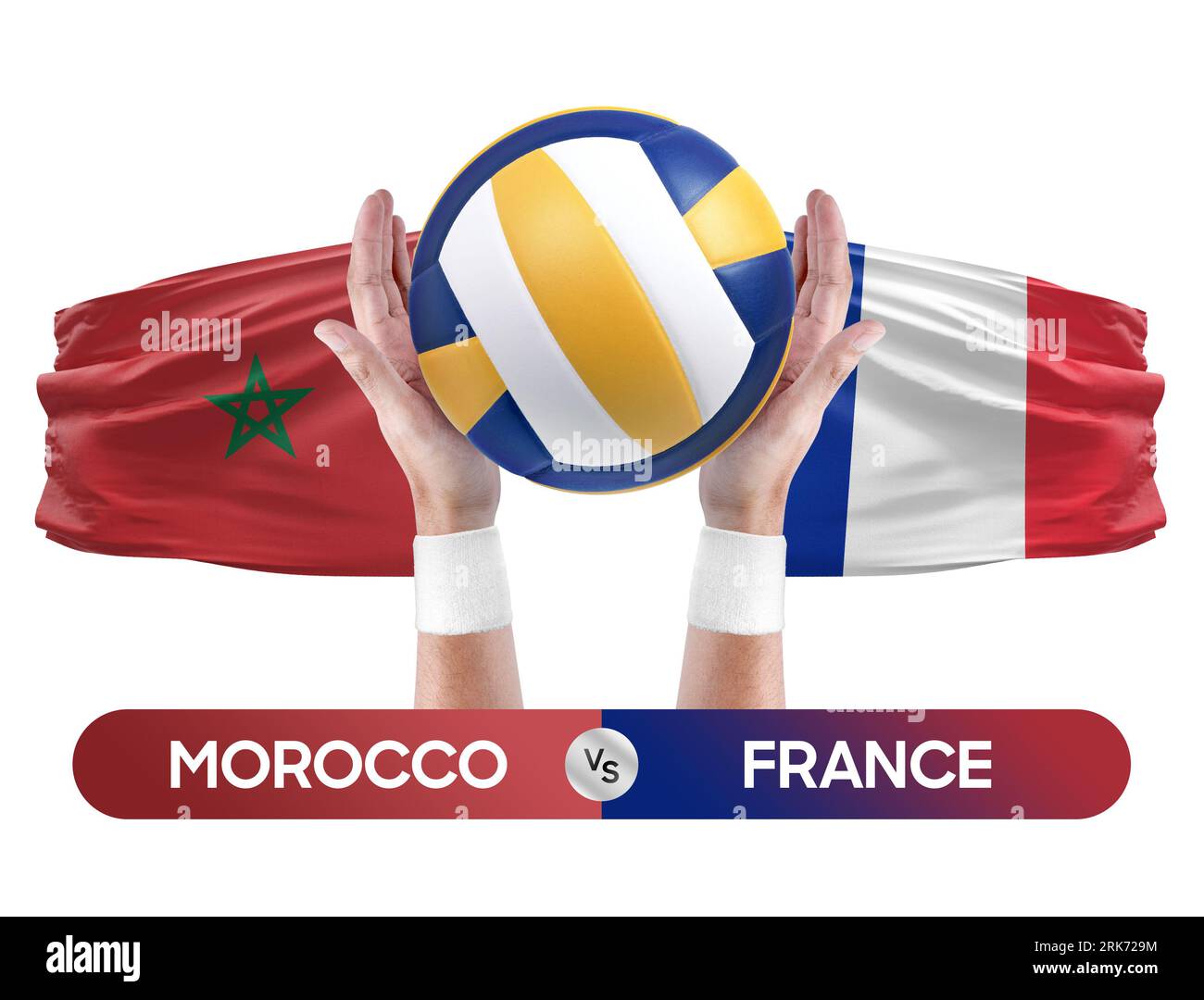 Concept de compétition de match de volley-ball des équipes nationales Maroc vs France. Banque D'Images