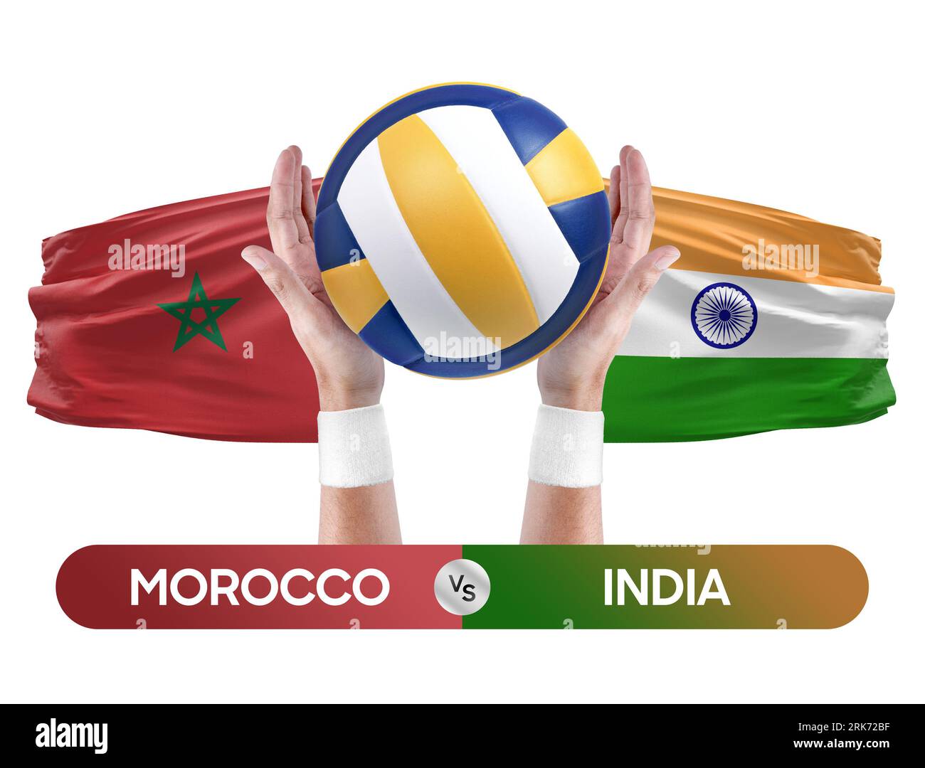 Concept de compétition de match de volley-ball des équipes nationales du Maroc vs Inde. Banque D'Images