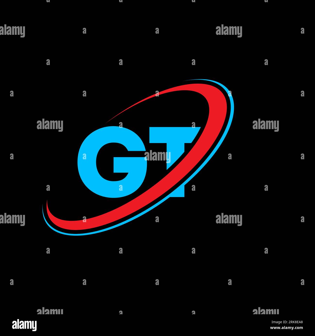 Logo GT G T lettre. Lettre initiale GT cercle lié majuscule monogramme logo rouge et bleu. Logo GT, design G T. gt, g t Illustration de Vecteur