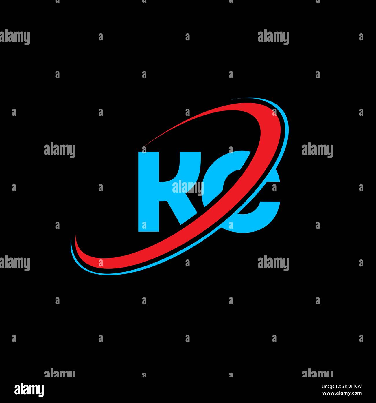 Logo de lettre KC K C. Lettre initiale KC cercle lié majuscule monogramme logo rouge et bleu. Logo KC, conception K C. kc, k c Illustration de Vecteur
