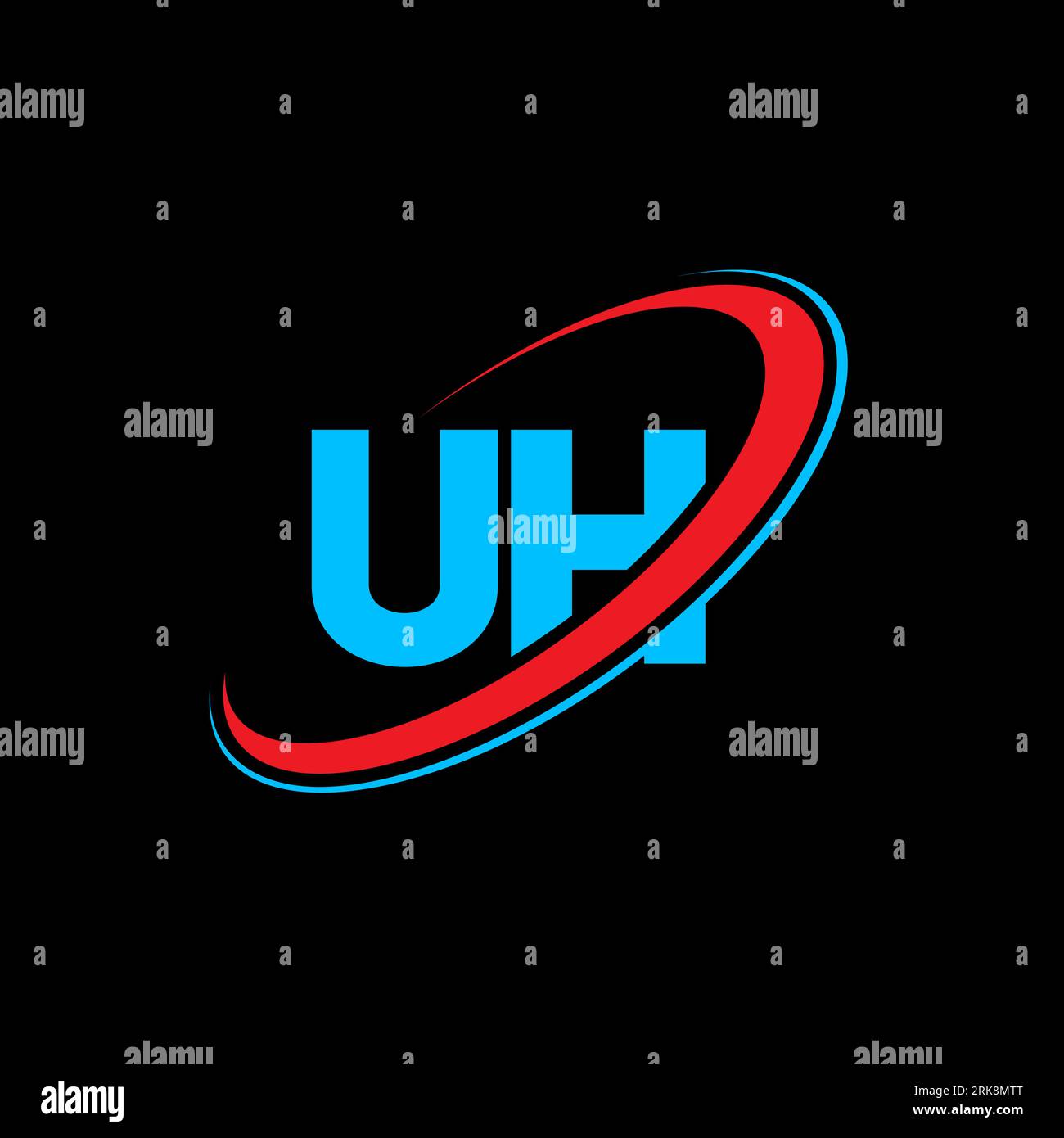 Logo UH U H lettre. Lettre initiale UH cercle lié majuscule monogramme logo rouge et bleu. Logo UH, design U H. uh, u h Illustration de Vecteur