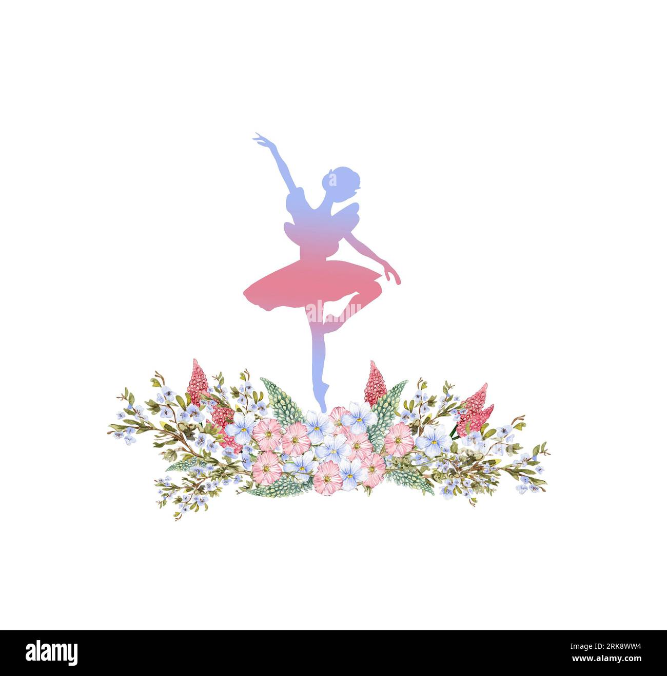 Composition de ballerine dansante avec des fleurs. Performance de ballet classique dessiné à la main, pose. Jeune jolie ballerine femme illustration. Peut être utilisé pour Banque D'Images