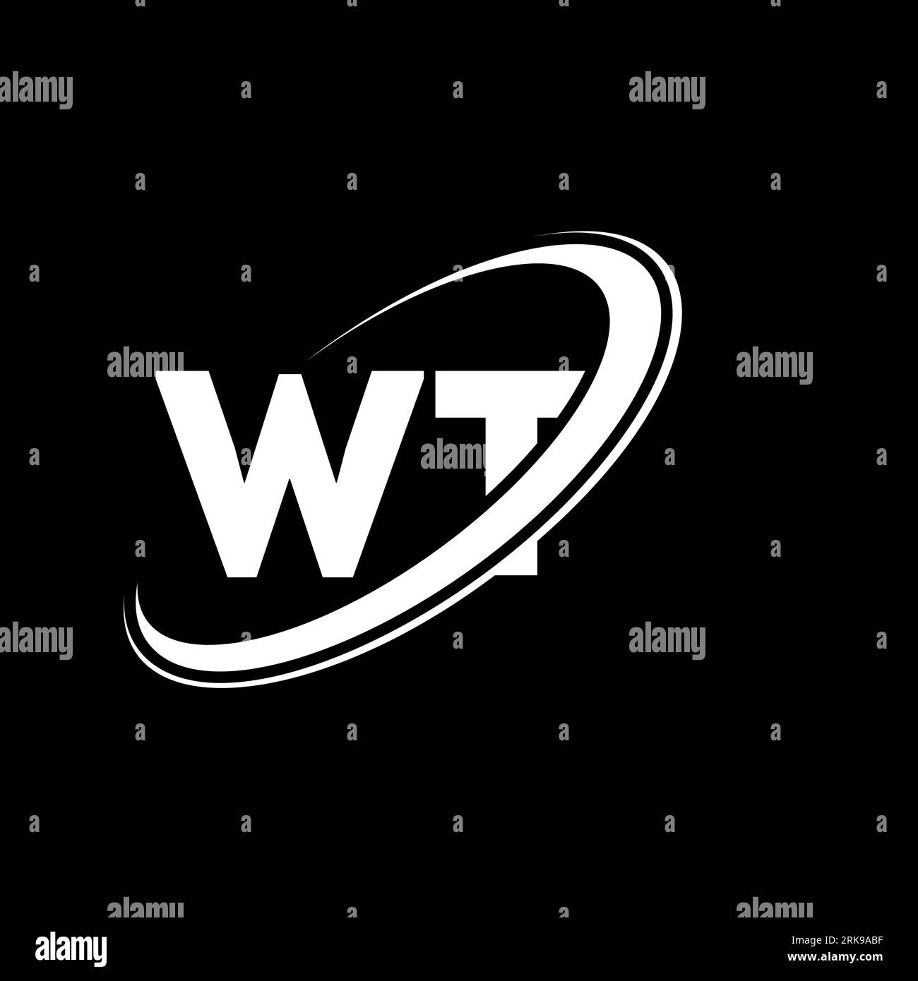 Logo WT W T lettre. Lettre initiale WT cercle lié majuscule logo monogramme de couleur blanche. Logo WT, design W T wt, w t Illustration de Vecteur